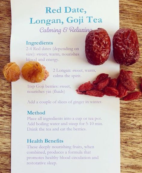 Tania Grasseschi on Instagram: "Are you coming to Lemon Balm Clinic’s Open Day on Sat March 25th (10am-4pm)? 🌿 99 Lurline St, Katoomba. One of the goodies in our show bag is this delicious Red date, Longan & Goji tea to help you sleep peacefully. 🫖 I will be taking about the benefits of acupuncture for all manner of women’s health issues (easing period pain, supporting fertility, passing gracefully through menopause) 🌸 I will also be giving a Qigong demonstration in the afternoon. So com Red Dates Recipe, Dates And Red Raspberry Leaf Tea, Goji Berry Recipes Jam, Recipes With Goji Berries, Goji Berry Jam, Goji Berry Tea, Dates Benefits, Benefits Of Berries, Health Facts Food