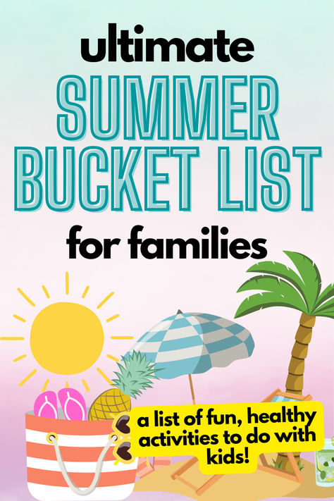 Looking for fun summer activity ideas for kids? If you want healthy things to do as a family, take a look at this list! (The ultimate summer bucket list for families!) Bucket List Summer Kids, Summer Bucket List Ideas For Kids, Things To Do With Kids In Summer, Summer Things To Do With Kids, Summer Activity Ideas, Summer Bucket List For Kids, Bucket List For Families, Family Summer Bucket List, Activity Ideas For Kids