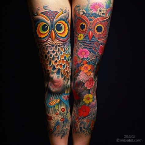 Owl Tattoo Design Ideas | Last but not least, feast your eyes on this majestic owl tattoo Owl Tattoo Color, Owl Legs, Colorful Owl Tattoo, Colorful Owl, Owl Tattoo Design, Tattoo Color, Tattoo Design Ideas, Owl Tattoo, Color Tattoo