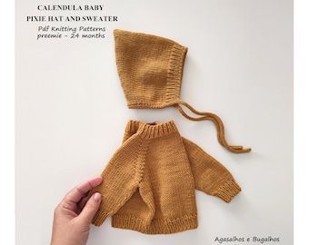 agasalhosbugalhos - Etsy Top Down Sweater, Hat Knitting Pattern, Pull Bebe, Knit Baby Sweaters, Pixie Hat, Hat Knitting, I Cord, Sport Weight Yarn, Baby Sweater