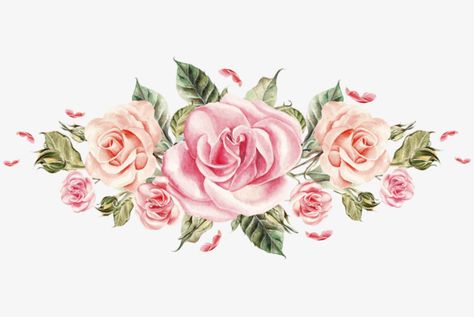 Pink Flower Pictures, Akvarel Illustration, Rose Flower Png, Bord Design, Rosé Png, Pink Png, Pink Rose Bouquet, Floral Border Design, Pink Rose Flower