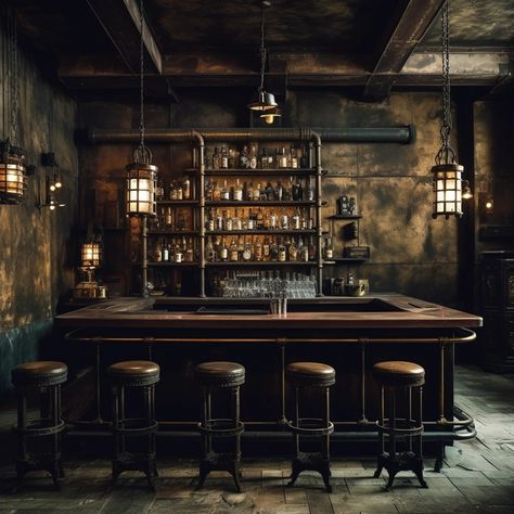 Image Behind Bar Wall Ideas, Vintage Bar Aesthetic, Brewery Bar Design, Whisky Lounge, Bar Wall Ideas, Steampunk Concept, Hobby Corner, Liquor Label, Victorian Bar