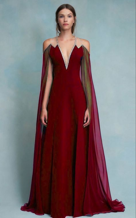 Nesta Inspired Dresses, Red Asgardian Dress, Fantasy Gala Dress, Autumn Inspired Dress, Got Dresses Style, Red Dress Fantasy Gowns, Fancy Medieval Dresses, Ethereal Red Dress, Armor Inspired Dress