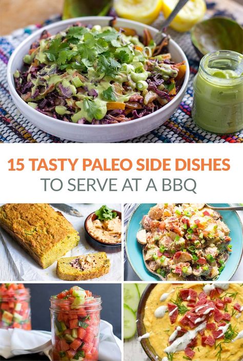 15 Delicious BBQ Paleo Side Dishes including salads, dips, breads and sauces. #paleo #bbq #sides #paleosides #paleorecipes Side Dishes For A Bbq, Bbq Healthy, Dukan Recipes, Paleo Bbq, Group Recipes, Barbecue Sides, Paleo Dinners, Paleo Side Dishes, Keto Eating