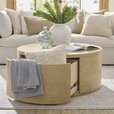 Adrian Coffee Table Coastal Living Rooms Coffee Tables, Round Coffe Table, Wood Table Living Room, Coffee Table With Drawer, Round Coffee Table Living Room, Coastal Living Decor, Round Coffee Table Modern, Coffee Table Furniture, Round Wood Coffee Table