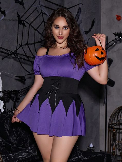 Plus Size Women Halloween Contrast Color Lace-Up Short Sleeve Sexy Costume Lingerie Dress, Halloween ClothesI discovered amazing products on SHEIN.com, come check them out! Plus Size Halloween Costume, Lingerie Dress, Plus Size Halloween, Halloween Women, Halloween Outfits, Contrasting Colors, Halloween Costumes, Lingerie, Lace Up