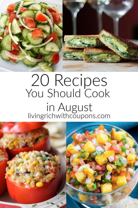 August is a great month to cook with corn, beans, eggplant, pepper, avocado and much more! During the month of August you will also find sales on Back to School Lunch Type Items such as snack foods, bread and juice boxes. Here are .20 of the Best Recipes to Cook in August! #summerrecipes #whattocookinaugust #summer August Recipes, Living Rich, Produce Recipes, Seasonal Eating, Recipes To Cook, Summertime Recipes, Comfort Soup, Summer Lunch, Summer Food