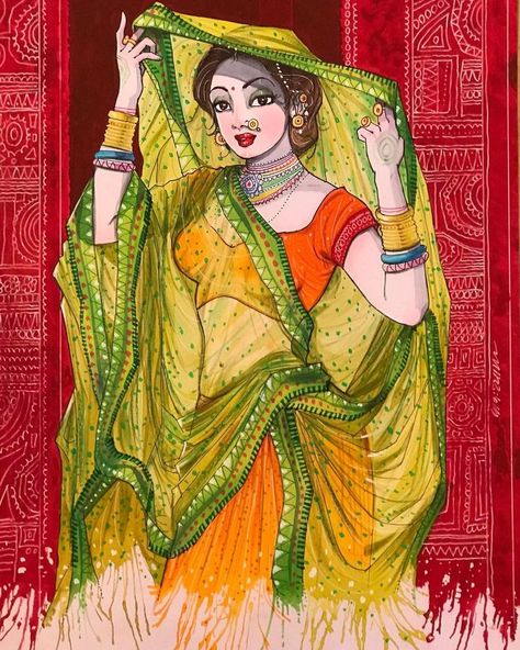 Indian Art Illustration - ArtPixei Indian Art Illustration, Lovely Paintings, Rajasthani Art, Aesthetic Illustration, Portrait Tutorial, Indian Artwork, Indian Illustration, Indian Art Gallery, Art Indian