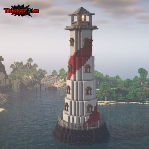 Lighthouse Minecraft Blueprint, Lighthouse Build Minecraft, Minecraft Light House Design, Light Tower Minecraft, Lighthouse In Minecraft, Minecraft Building Ideas Lighthouse, Minecraft City Blueprints, Trippy Minecraft Ideas, Lighthouse Minecraft Build