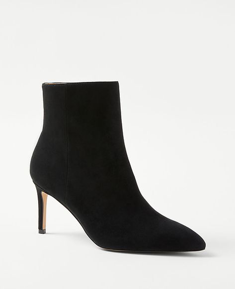 Crafted in buttery-soft suede, our stiletto heel booties make the sleekest style statement. Pointy toe. Inside zip. Padded footbed for complete comfort. 3" heel.,Imported:Imported,Fabrication:Suede Straight Stiletto Heel Suede Booties by Ann Taylor Size - 5 Black Women's Medium, Footwear, Suede Female Features, Knitted Suit, Black Suede Booties, Pointed Toe Boots, Sleek Style, Trendy Clothes For Women, Sleek Fashion, Style Statement, Suede Booties