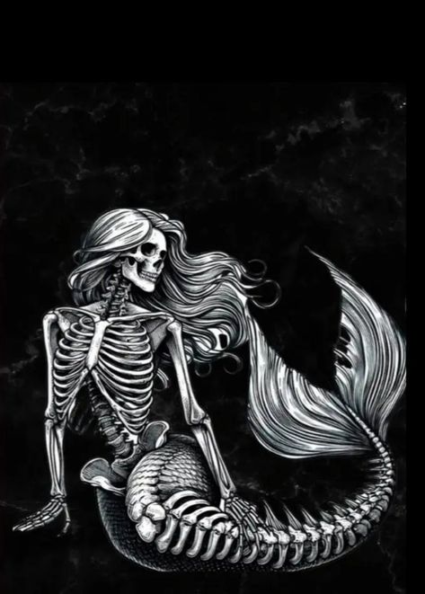 Gothic Sketches, Mermaid Tattoo Designs, Mermaid Skeleton, Mexican Art Tattoos, Mermaid Artwork, Mermaid Drawings, Mermaid Tattoo, Mermaid Dreams, Skeleton Art