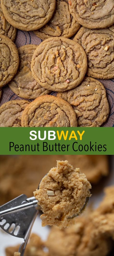 These Chewy Peanut Butter Cookies are loaded with peanut butter flavor and peanut chunks! They taste like the Subway Peanut Butter Cookies and are super easy to make! Wait until you try these tender melt in your mouth deliciousness! Subway Peanut Butter Cookie Recipe, Peanut Butter Cookies With Peanuts In Them, Peanut Butter Chewy Cookies, Decorated Peanut Butter Cookies, Paul Hollywood Peanut Butter Cookies, Soft Chewy Peanut Butter Cookies Recipes, Peanut Butter Cookies With Icing, Award Winning Peanut Butter Cookies, Subway Peanut Butter Cookies