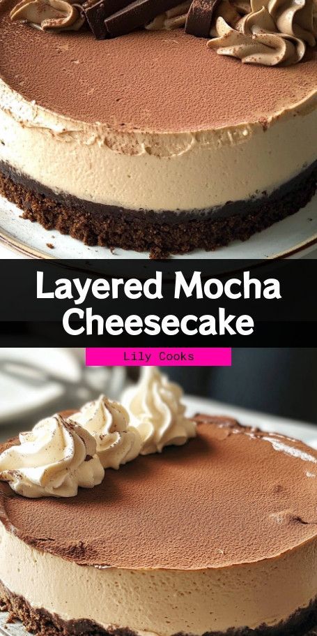 Layered Mocha Cheesecake Extravaganza - An exquisite dessert combining espresso flavors with a smooth, creamy texture. Perfect for any occasion! #MochaDelight #CheesecakeLovers #DessertGoals #CoffeeAndChocolate #GourmetTreat #BakingFromScratch #IndulgeYourself #SweetToothSatisfaction #DessertHeaven #ElegantEats Mocha Cheesecake Recipe, Coffee Cheesecake Recipes, Espresso Cheesecake, Mocha Cheesecake, Layer Cheesecake, Mocha Cake, Coffee Cheesecake, Cheesecake Lovers, Chocolate Dreams