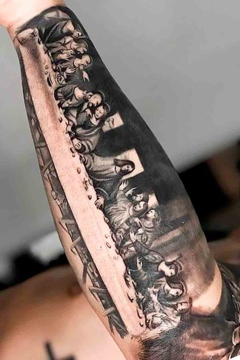 Mountain Sleeve Tattoo, Jesus Tattoo Sleeve, Wolf Girl Tattoos, Respect Tattoo, Alex Tattoo, Simple Leg Tattoos, Mangas Tattoo, Inner Bicep Tattoo, Heaven Tattoos