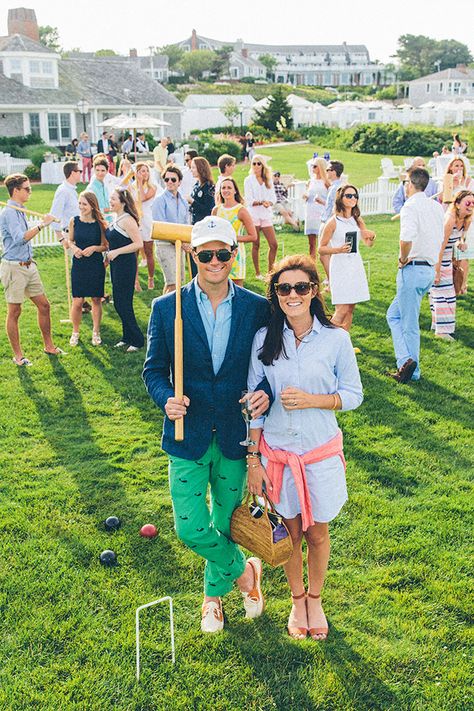 Classy Girls Wear Pearls: Feeling Croquet {LOVE the shoes, shirt dress, and sweater use} Croquet Game Aesthetic, Croquet Outfit, Lawn Croquet, Preppy Couple, Croquet Party, Sarah Vickers, Party Dress Codes, Garden Party Outfit, Preppy Party