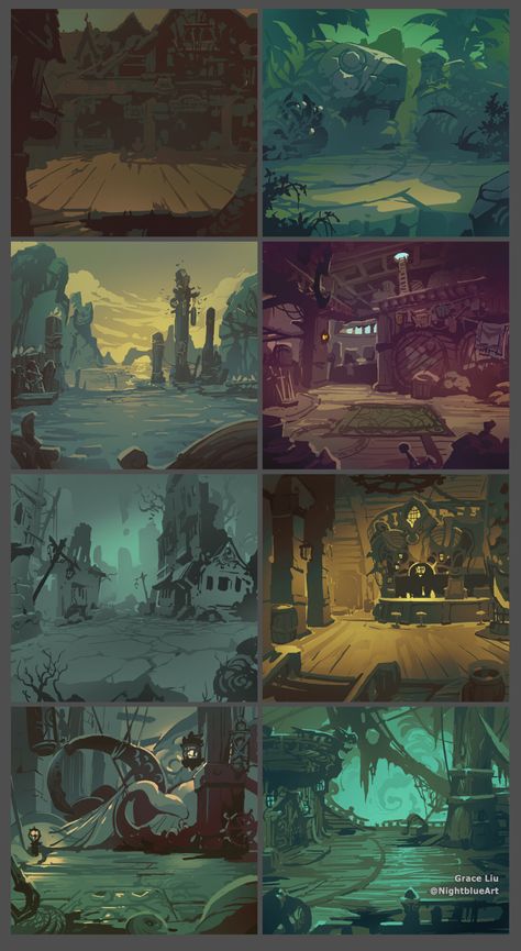 ArtStation - Ruined King Combat Backgrounds - Misc, Grace Liu Ruined King Concept Art, Anime Ruins, Ruins Concept Art, Ruins Illustration, Grace Liu, Inspiring Drawings, Dungeon Anime, Ruined City, 3d Inspiration