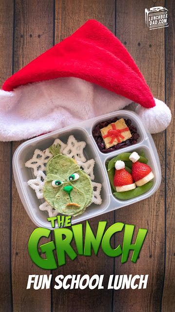 How to make a Grinch school lunch for your kids this Christmas season! Make A Grinch, Fun Kid Lunch, Fun School Lunches, Bento Box Lunch For Kids, Kindergarten Lunch, Preschool Lunch, Holiday Lunch, Halloween Lunch, Kids Lunch Recipes