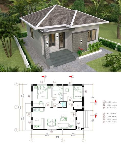 3D Tiny House Plan Design with 7.5mx8.5m (689sq.ft) 1800 Square Foot House Plans, Small Victorian House Plans, 30x30 House Plans, 2200 Sq Ft House Plans, House Floor Plans Farmhouse, Nutec Houses, Shed Roof Design, House Plan Design, Beautiful Small Homes