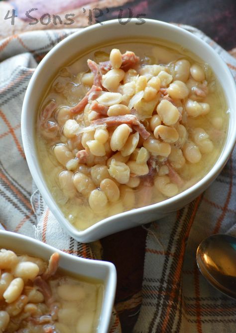 Crockpot Ham & White Bean Soup Crockpot Ham And Beans, White Beans And Ham, Beans And Ham, Crock Pot Soups, Ham And Bean, Crockpot Ham, Ham Soup, Ham And Beans, Ham And Bean Soup