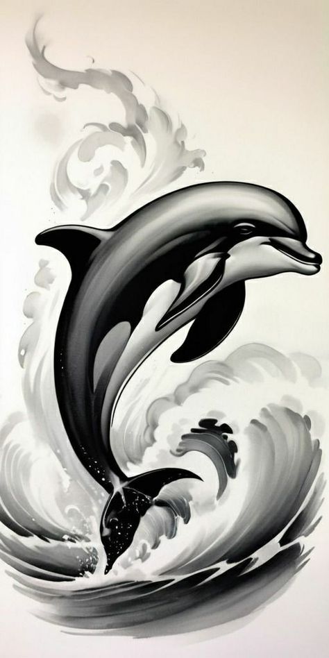 Dolphin Tattoo Design, Ocean Things, Dolphin Drawing, Bald Eagle Art, Dolphin Tattoo, Wave Tattoo Design, Dolphins Tattoo, Dolphins Logo, Sea Pictures