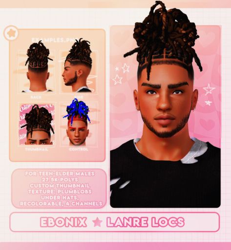 All credits goes to @ebonixsims! Original here!  Hair for For Teen ➤ Elder Males  28.5k poly  2048x texture  Texture:  Plumblobs  Under Hats, 4 channels  Fully recolorable rubber bands at the end of each... Sims Nails, Sims Folder, 4 Piercings, Around The Sims 4, Male Sims, Sims 4 Men Clothing, Sims 4 Hair Male, Sims 4 Piercings, Sims 4 Cc Eyes