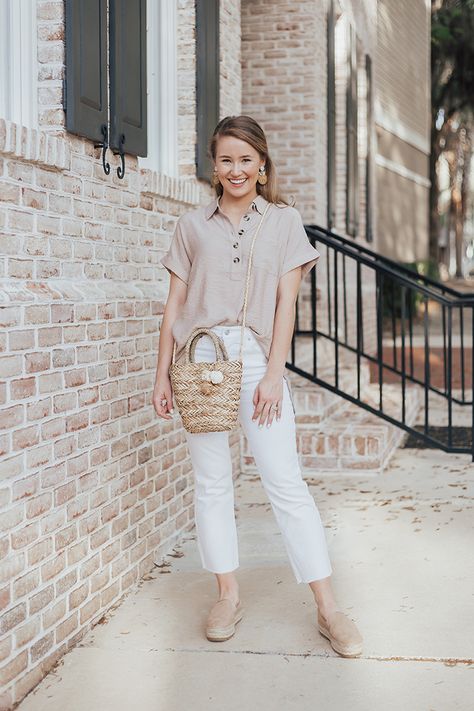 a lonestar state of southern – Page 33 Preppy Neutral Outfits, Southern Coastal Style Clothing, Lonestar Southern, Southern Prep Shirts, Nude Espadrilles, Neutral Spring Outfit, Sunday Dress, Kick Flare Jeans, Neutral Outfit