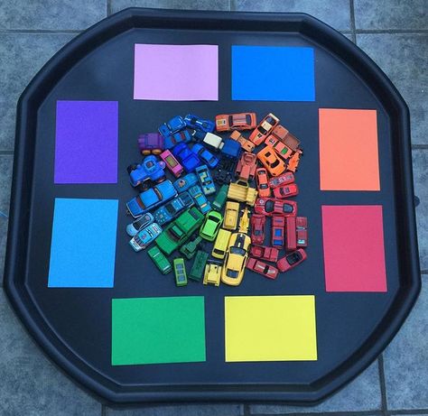 Playgroup Theme Ideas, Senses Tuff Tray Ideas, Color Circle Time Activities, Eyfs Circle Time Activities, Cheap Tuff Tray Ideas, Preschool Activities Eyfs, Transport Eyfs Activities Preschool, Preschool Activities Tuff Tray, Transportation Tuff Tray Ideas