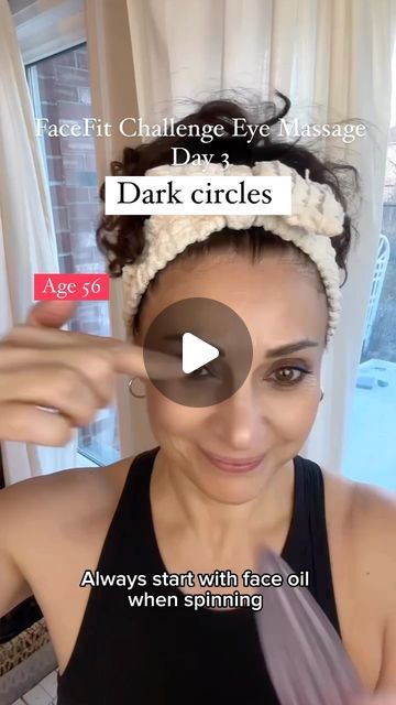 FaceFit Canada on Instagram: "FaceFit Challenge Eye Massage- Day 2 Follow these steps to target dark circles under the eyes  Remix this video and follow these steps with me: 1. Always start with face oil. Grab your FaceFit roller 2. Starting from the inner corners of the eyes, spin gently outwards towards the temple. Do this 8 to 10 times using light pressure. 3. Moving to the upper eyelid, start from the inner corner carry it out to the temple area, also 8 to 10 spins  #eyemassage #darkundereyes #darkcircles #darkundereyecircles #naturalfacelift #facefitchallenge #facefitroller #womenover50" Face Yoga Under Eyes, Eye Massage For Dark Circles, Dark Undereyes, Facial Routine, Facial Routine Skincare, Dark Circles Under The Eyes, Eye Massage, Natural Face Lift, Face Yoga Facial Exercises