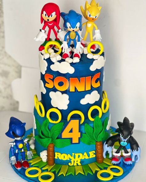 Sonic And Friends Cake, Sonic Bday Cake, Sonic Birthday Cakes, Super Sonic Cake, Sonic Birthday Cake Boys, Sonic Cakes, Sonic Cupcakes, Sonic The Hedgehog Birthday Party Cake, Sonic Theme Cake