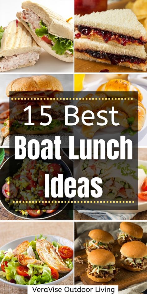 When planning for a boating trip, the last thing you want to worry about is what to eat. But if homemade fare is what you love, then make sure to check out these boat lunch ideas that you can make ahead of time. Food For Boating Day, Lake Meals Easy, Boat Picnic Ideas, Dinner On The Boat Ideas, Boat Meals Dinners, Lake Lunch Food, Float Trip Lunch Ideas, Food For Fishing Trip, Good Food For Boating