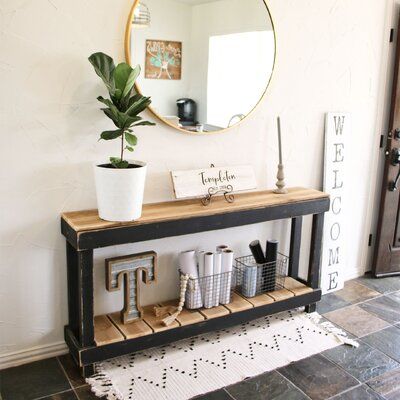 Apartment Console Table, Home Decor Ideas Entry Way, Entryway Table Ideas Farmhouse, Entry Table Decor Farmhouse, Entryway Table Decor 2023, Themed Home Decor, Entryway Sofa Tables, Black And Wood Entry Table, Rustic Entryway Table Decor