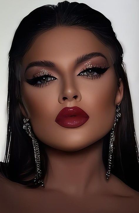 Bold Red Lip Makeup, Red Lipstick Makeup Looks, Evening Eye Makeup, Red Lip Makeup, Hot Makeup, Red Makeup, Stunning Makeup, Aesthetic Eyes, Glamour Makeup