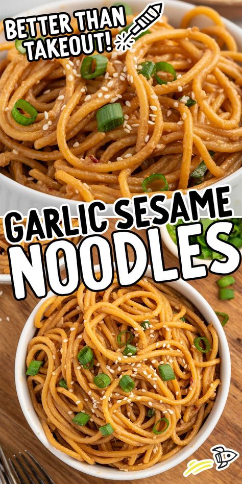 Enjoy the simplicity of Garlic Sesame Noodles, a blend of savory soy sauce, nutty tahini, and aromatic garlic tossed with al dente pasta. Ready in minutes!rn Sticky Noodles, Garlic Sesame Noodles, Tahini Noodles, Dinner Boards, Sesame Noodles Recipe, Rice Noodle Recipes, Viral Recipes, Asian Meals, Dry Noodles