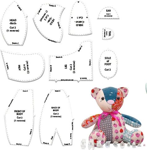 Bear Patterns Sewing, Bear Stencil, Bear Template, Sewing Templates, Memory Bears, Ruler Set, Kids Garments, Quilting Templates, Patterns Sewing