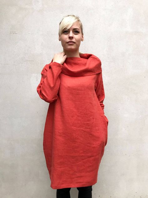 Buy Linen Dress With Raised Neck Womens Dress Linen Dress Long Online in India - Etsy Linen Tunic Dress, Long Sleeve Tunic Dress, Plus Size Tunic, Long Linen Dress, Buy Linen, Dress Linen, Linen Tunic, Womens Dress, Long Sleeve Tunic