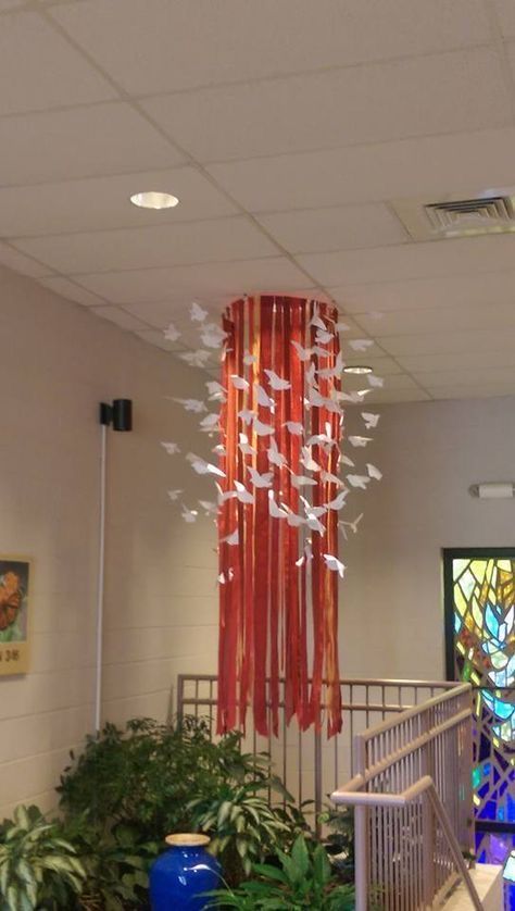 Pentecost Church Decorations, Pentecost Decorations For Church, Auditorium Decoration Ideas, Pentecost Craft, Easter Church Decorations Stage Design, Sanctuary Decor, Pentecost Sunday, Church Altar Decorations, Altar Design