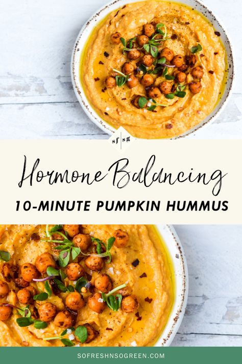 Interested in following a hormone balancing diet? Check out this easy vegan pumpkin hummus from So Fresh N So Green! You'll love the creamy tahini in this food processor recipe. #hormonebalance #hormonebalancing #veganrecipe Hormone Feasting Recipes, Pumpkin Hummus Recipe, Healthy Fall Snacks, Hormone Balancing Recipes, Snack Hacks, Pumpkin Hummus, Weekly Dinner, Fall Snacks, Feel Good Food