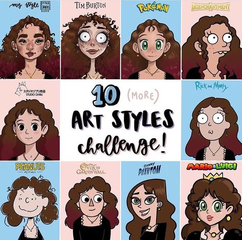 Illustration Ideas List, Names Of Different Art Styles, How To Find Your Drawing Style Cartoon, Me In Different Styles Drawing, Draw Yourself In Different Styles, Different Styles Of Illustrations, Types Of Cartoon Drawing Styles, How To Create A Cartoon Character, Style Challenge Drawing