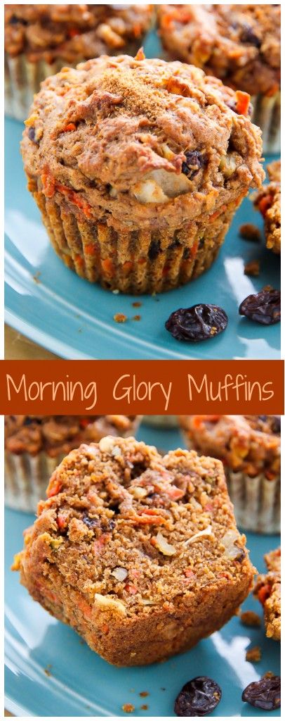 My Favorite Morning Glory Muffins! Hearty, healthy, and so delicious! #vegan Bakerbynature.com Morning Glory Muffins Recipe, Glory Muffins, Menu Sarapan Sehat, Morning Glory Muffins, Vegan Muffins, Muffin Bread, Healthy Muffins, Breakfast Muffins, Chocolate Chip Muffins