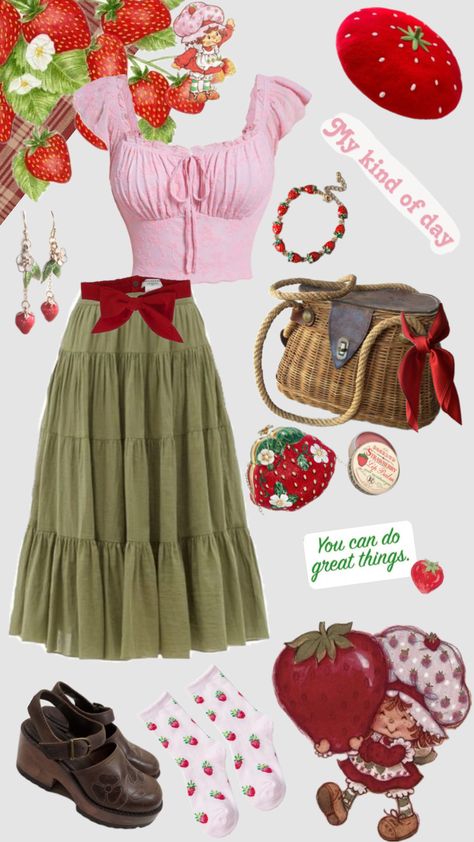 #strawberryshortcake #red #cutee Cute Girl Outfits Aesthetic, Girl Outfits Aesthetic, Strawberry Shortcake Outfits, Strawberry Outfit, Aesthetic Red, Model Outfits, Cute Costumes, Costume Outfits