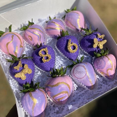 Pink And Purple Strawberries, Custom Strawberries, Lilac Chocolate Covered Strawberries, Red Chocolate Covered Strawberries Happy Birthday, Pink And Purple Chocolate Covered Strawberries, Pink Party Snacks, Pink And Purple Chocolate Strawberries, Birthday Strawberries, Chocolate Cover Strawberry Valentines