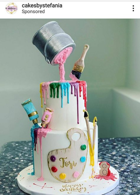 Arts and Craft theme Birthday Cake Artsy Cakes Birthday, Art Cakes Birthday Artists, Cake Designs Art Theme, Art And Craft Theme Cake, Arty Birthday Cake, Cake Design For Artist, Artistic Cake Ideas, Painting Birthday Party Cake, Arts And Crafts Cake Ideas