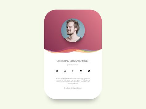 @welovewebdesign account on Instagram announced a little competition, where you shall design a profile card. This is my contribution. Profile Card Ui, Profile Ui, Music Player Design, Ux Inspiration, Card Ui, Mobile App Design Inspiration, Ui Design Website, Id Design, Digital Business Card