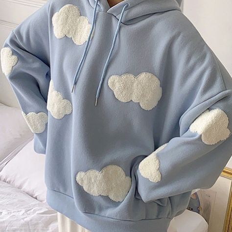 Cloud Hoodie, Kawaii Hoodie, Fluffy Clouds, Clouds Pattern, Soft Aesthetic, Oversized Coat, Loose Outfit, Simple Fashion, Hooded Tops