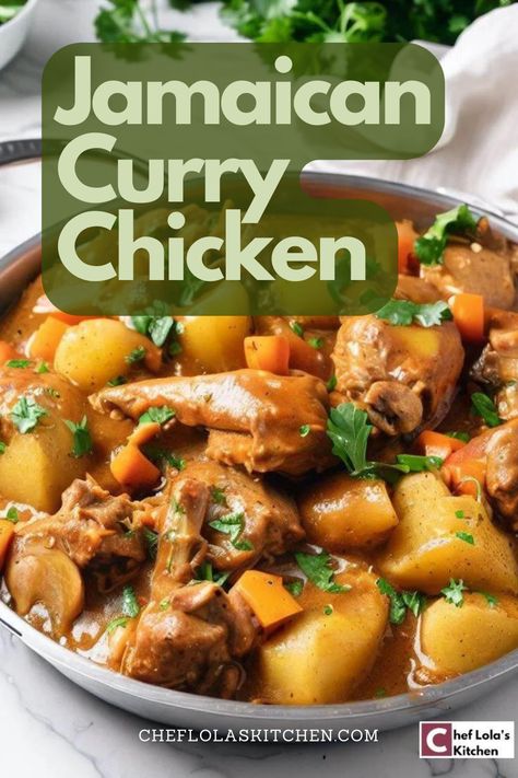 This picture shows Jamaican Curry Chicken in a round, shallow bowl Authentic Jamaican Curry Chicken, Curry Chicken Recipes Jamaican Easy, Recipe For Curry Chicken, Jamaican Chicken Curry, Curry Chicken Marinade, Chicken Potatoes Carrots, Chicken And Potato Curry, Caribbean Dishes, Chicken Curry Recipe Easy