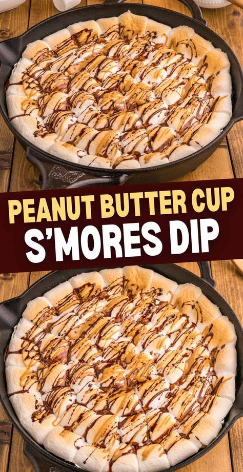 Peanut Butter Cup S'mores Dip Smore Dip Recipe, Reeses Smores, Dipped Smores, Peanut Butter Smores Dip, Smore Dip, Reeses Desserts, Easy Smores, Smores Dip, Smore Recipes