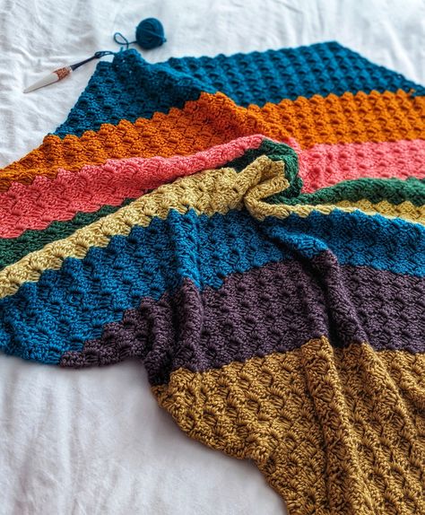 C2c Striped Blanket, C2c Crochet Blanket Pattern Free Easy, C2c Tutorial, Color Block Blanket, Crochet Nook, Furls Crochet, C2c Afghan, C2c Blanket, Striped Crochet Blanket