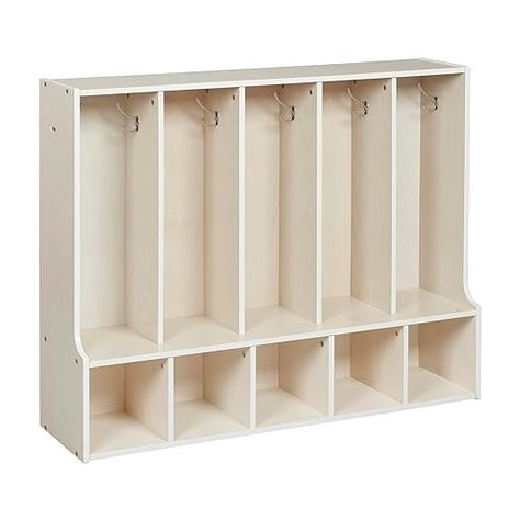 Amazon.com: ECR4Kids Streamline 5-Section Toddler Coat Locker with Bench, Classroom Furniture, White Wash : Office Products Montessori Storage, Wooden Lockers, Toddler Coat, White Wash Finish, Cubby Storage, Classroom Furniture, Cube Organizer, Coat Hangers, School Furniture