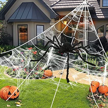 Halloween Decorations, 20 x 18 Feet Spider Web + 50 Inch Giant Spider Decoration Fake Spider with Triangular Giant Spider Web for Haunted House Decor, Halloween Indoor and Outdoor Yard Halloween Decor Giant Spider Web, Spider Web Halloween Decorations, Huge Spiders, Real Spiders, Fake Spider, Large Spiders, Spider Web Decoration, Halloween Spider Decorations, Halloween Outside