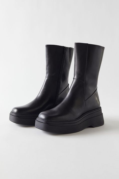 Vagabond Shoemakers Carla Mid Boot | Urban Outfitters Australia Vagabond Boots Outfit, Mid Boots Outfit, Black Boots Platform, Platform Boots Outfit, Black Chunky Boots, Vagabond Boots, Elegant Shoes Heels, Vagabond Shoemakers, Chunky Black Boots